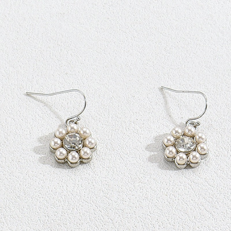 Wholesale Zircon Inlaid Pearl Flower Earring Earrings and Necklace Set